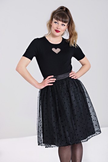 Swingnederdel Amandine - sød sort nederdel med sort med tyl og polkaprikker