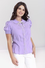 Romantisk Skjorte: CALLISTE - Lyselilla skjorte med let puf-ærme og flæser