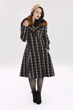 Frakke: Broocklyn frakke - lækker vintageinspireret frakke med tern og pelskrave  XS - 4XL 