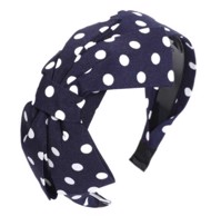 Hårbøjle med sløjfe - navy med polka prik