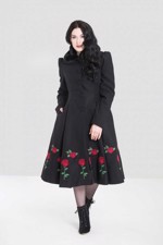 Frakke: Rosa Rossa - lækker lang frakke, sort med roser