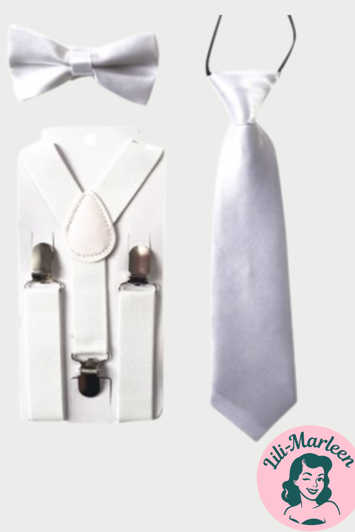 Børne seler og butterfly og slips, hvidt 