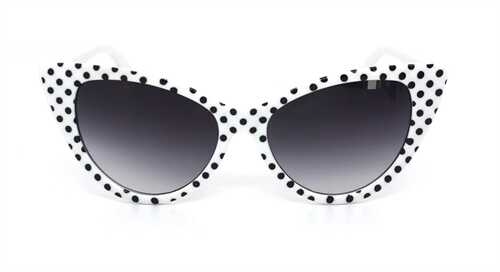 Cateye solbriller i hvid med polka prik 