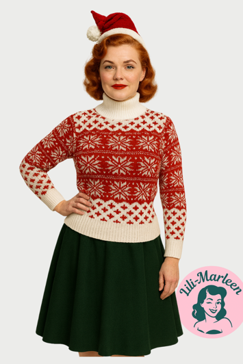 vinter/julestrik trøje med nordisk mønster - rød & hvid