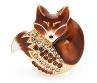 Broche - hyggeræven - brun med glitrende sten