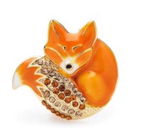 Broche - hyggeræven - orange med glitrende sten