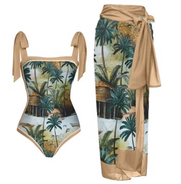 Vintage/retro badedragt med sarong - med palme print