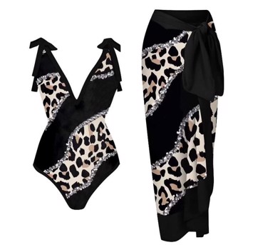 Vintage/retro badedragt med sarong - med leopard print