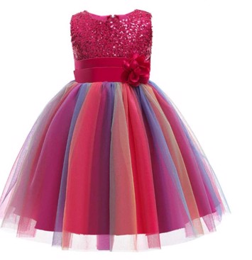 Børne festkjole; Little Isabella Marie, pink regnbue 