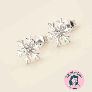 Øreringe 925 sølv; Søde små snefnug med sten