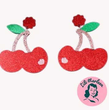 Øreringe - store kirsebær (glitter)