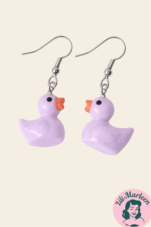 ØRERINGE - Gummiand, lys lilla  - HÆNGEØRERINGE