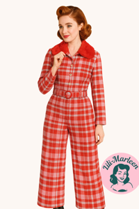 Jumpsuit - Gizella - skøn buksedragt i rød/lyserøde tern