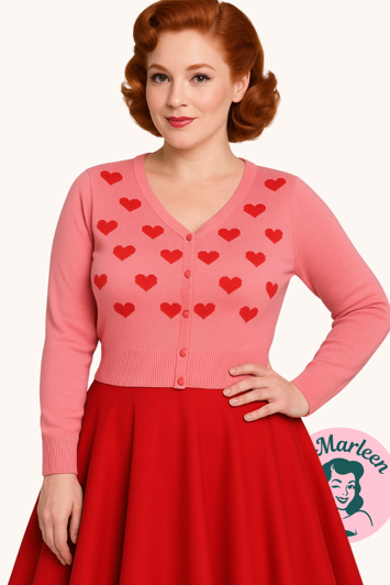 Cardigan, Cupid - lyserød - lyserød/pink cardigan med hjerter