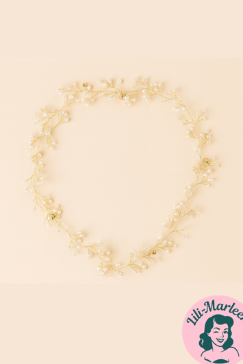 Perle/Krystalbånd til håropsætning - guld, mellemlang