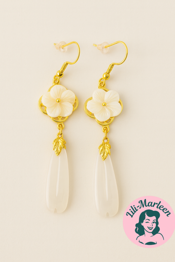 Øreringe - hængeøreringe hvide blomster