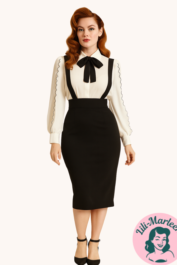 Sort pencilnederdel med aftagelige seler – klassisk & smart business-look