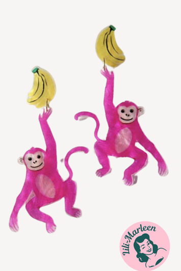 Banana Business Store pink abeøreringe med bananer