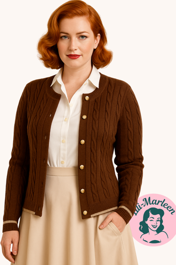 Miss Coffee Charm – Brun Kabelstrikket Cardigan 