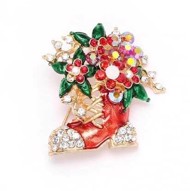 Jule broche - julestøvle med blomster og glitrende sten