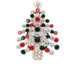 Broche - juletræ med et væld af glitrende sten i rød/grøn/hvid