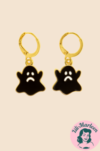 Halloween Øreringe – Sorte Spøgelser i Guld 