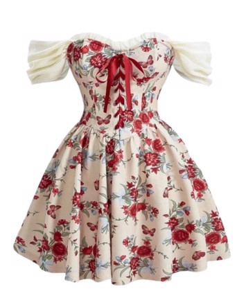 Oktoberkjole - Miss Minnies Contry dress - Romantisk kjole i creme med sommerfugle  