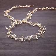 Perle/Krystalbånd til håropsætning - guld, lang