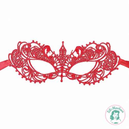 Blondemaske - Miss Cherry night - rød maske med chiffonbånd