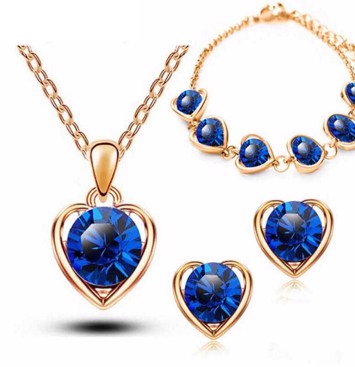 Smykkesæt - Lillies hjertekær, guld/blå