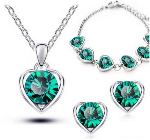 Smykkesæt - Lillies hjertekær, sølv/grøn