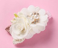 Hårklips med blomster/perler - ivory, rosa (M7)