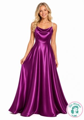 Elegant satin selskabskjole med perle detaljer - Miss Elowen -Cerise