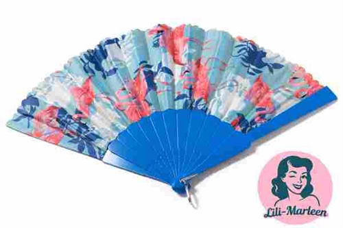 Miss Flamingo Breeze – Blå Vifte med Flamingo & Tropisk Print