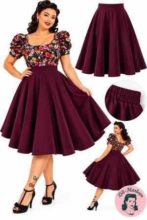 Miss Plum Beauty – Blommefarvet 50'er Swingnederdel i Plus Size