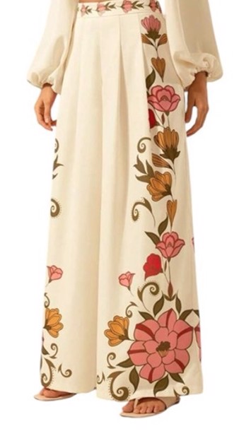 Vintage-inspirerede bukser Miss Blume - med brede ben og blomsterprint