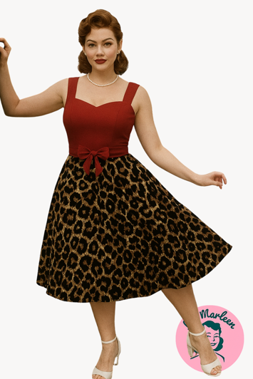 Miss Leonella – Klassisk vintage-inspireret swing nederdel med leopardprint