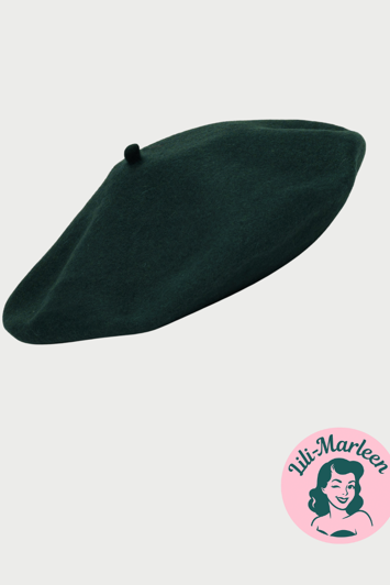 Beret, grøn - lækker vintageinspireret filt beret