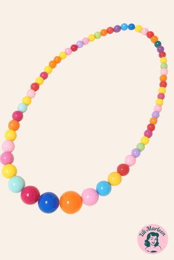 Halskæde med plastperler; Miss Divas favorit - regnbue 