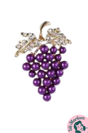 Broche - vindrueklase med perler, lilla (guld top)