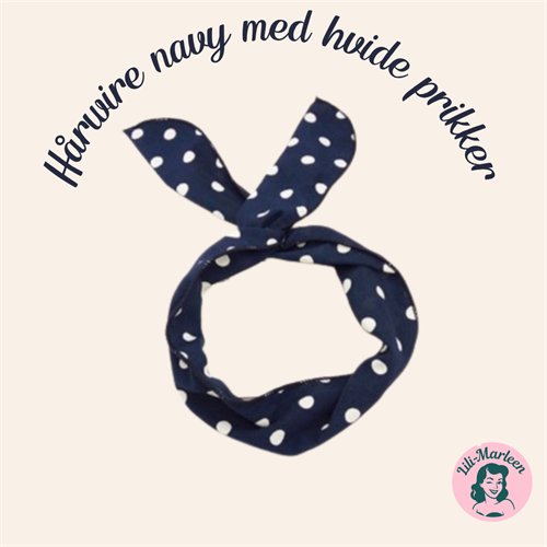 Hårbånd med wire  - navy med hvide polka prikker
