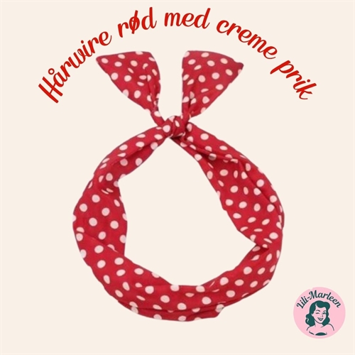 Hårbånd med wire - rød med creme polka prik
