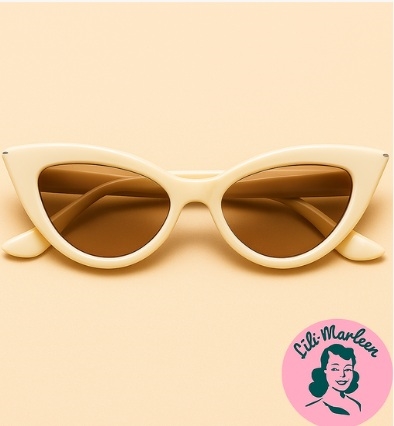  Cateye solbriller, creme med brunt glas