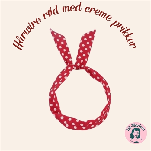Hårbånd med wire - rød med crem polkaprikker  