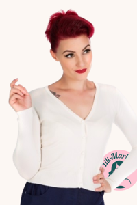 Cardigan, Lady Luck - ivory - kort cardigan med v-hals