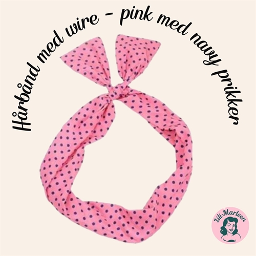 Hårbånd med wire - pink med navy prikker