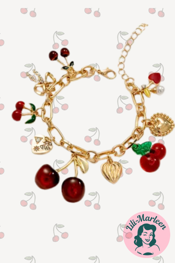 Cherry Darling – Charms-armbånd med kirsebær, kærlighed og vintage-glimt 