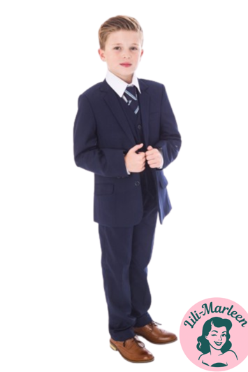 Børne jakkesæt: Oliver Max, navyblå - drenge jakkesæt i 5 dele 