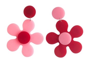 Øreringe -  store hængeøreringe - "blomster" pink/rød