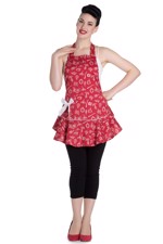 Forklæde: Marin - rødt vintage feminint forklæde med sømandstema 